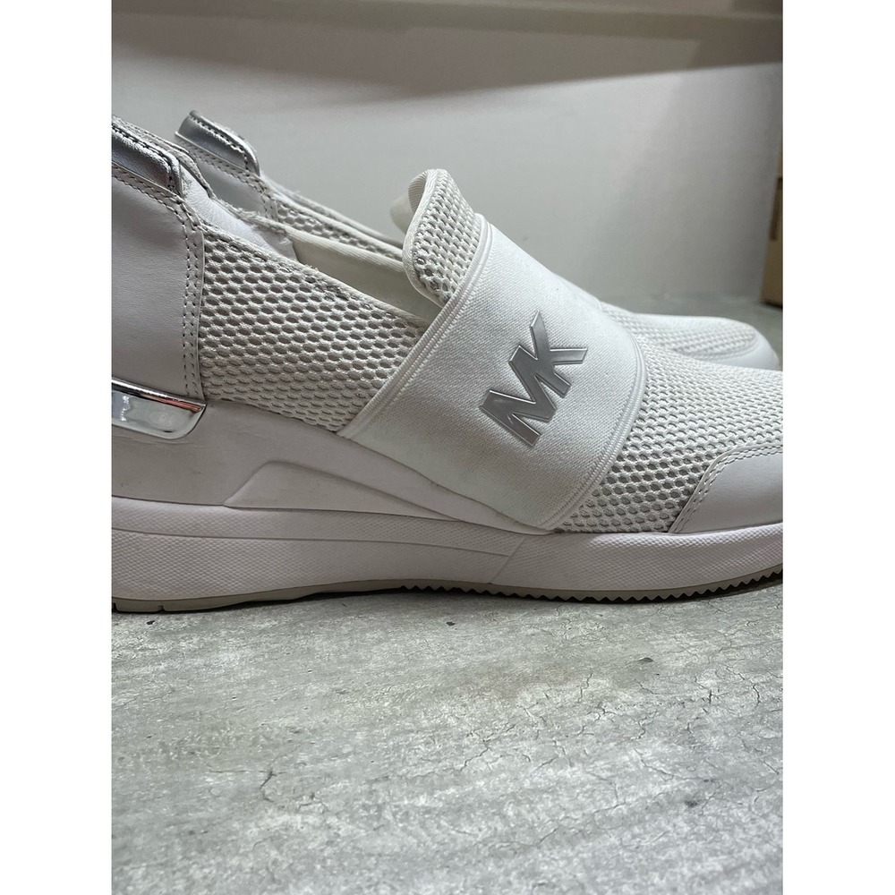 Michael Kors Felix Slip On Sneakers Womens 7 White Silver Mesh Logo Excellent - Picture 15 of 16